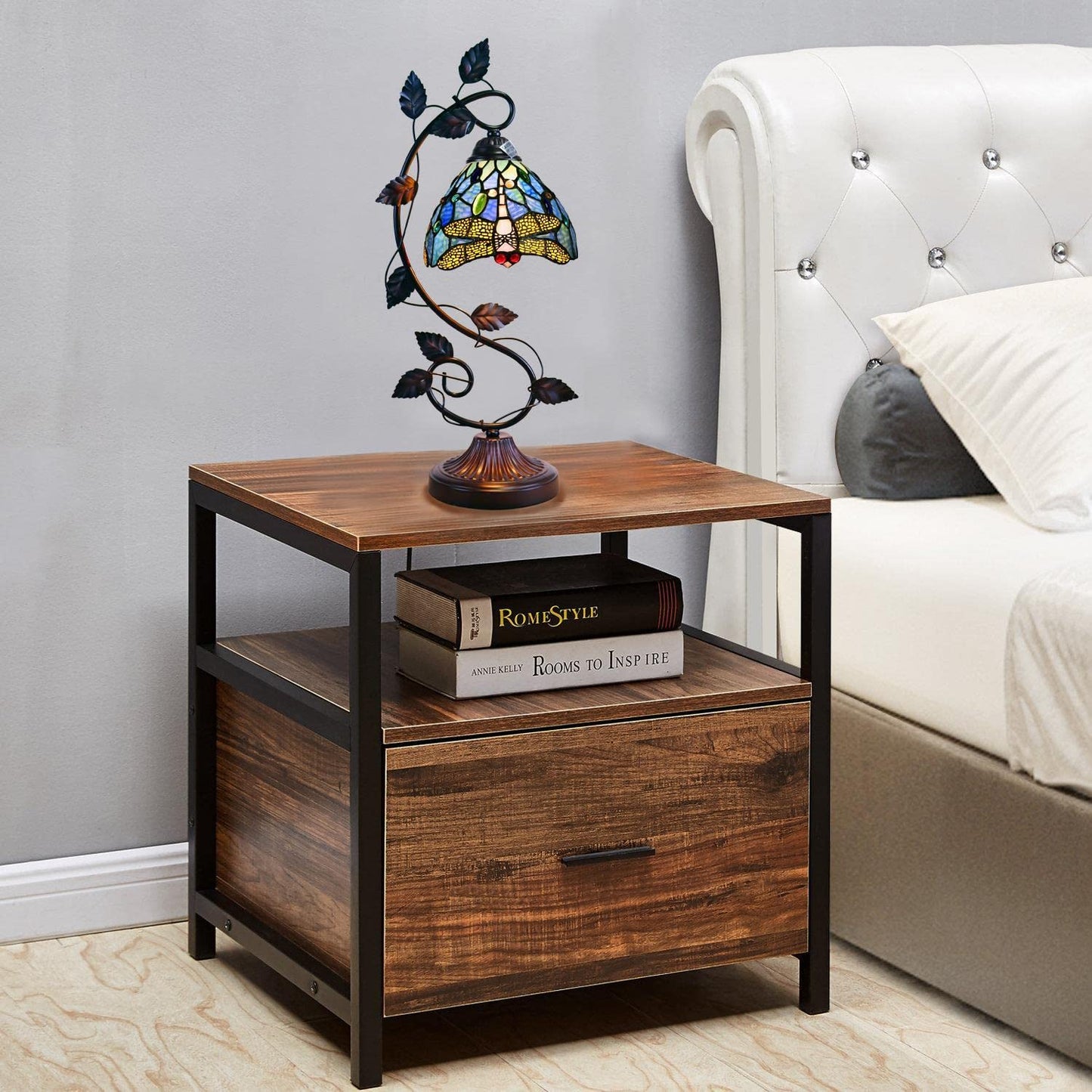 Chloe Lighting SUNNIVA Dragonfly Tiffany-Style Accent Table Lamp, 8in Wide, Multicolor, Glass, Model CH3T524BD08-NT1
