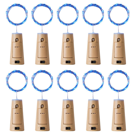 Aluan Wine Bottle Lights, 20 LED Copper Fairy Lights, Waterproof, Blue, Model BL00, 10 Pack for Indoor Decoration