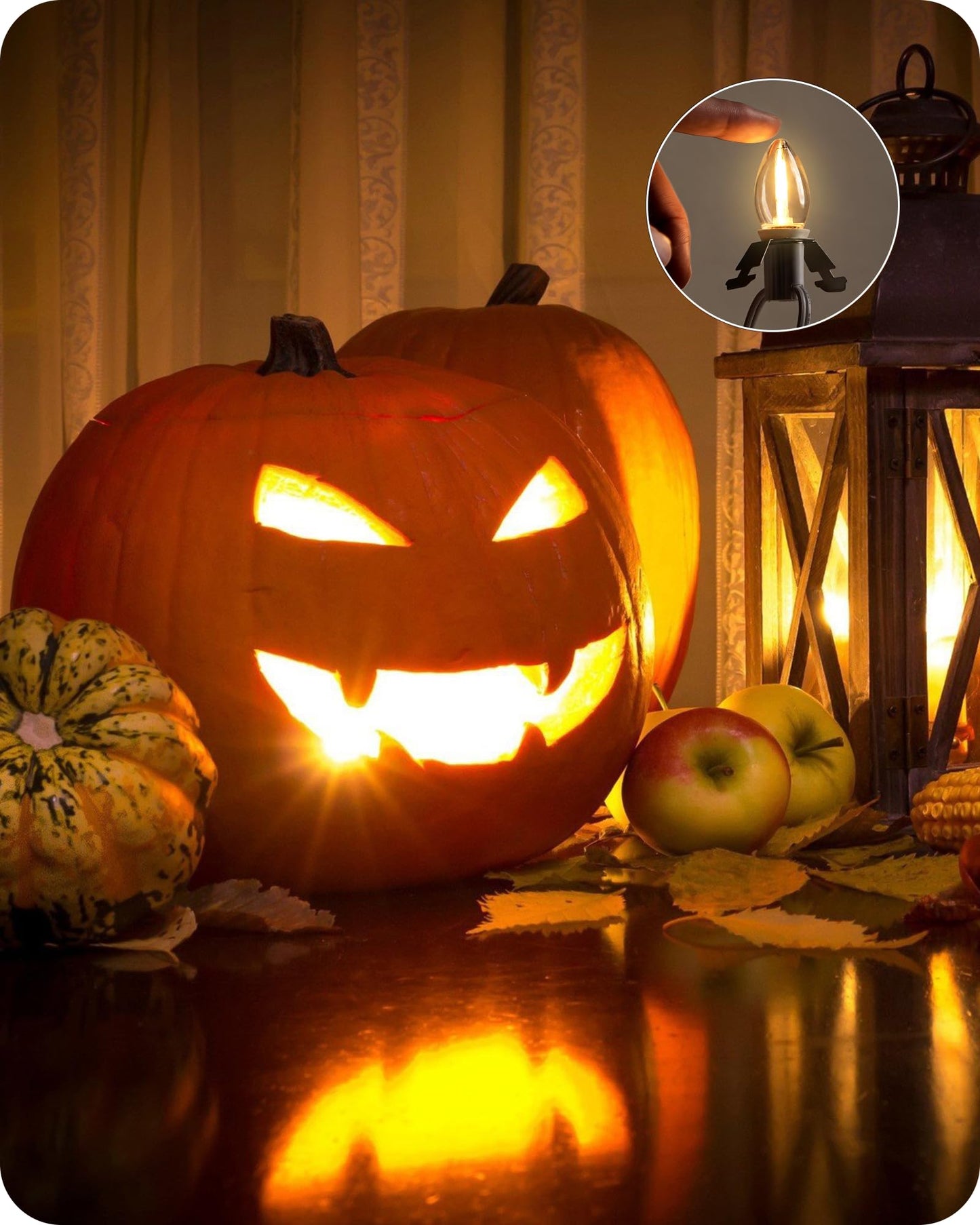 GOEBLESON Christmas Village Lights, 21Ft String Lights with 12 Warm White C7 LED Bulbs, Model W02VL05