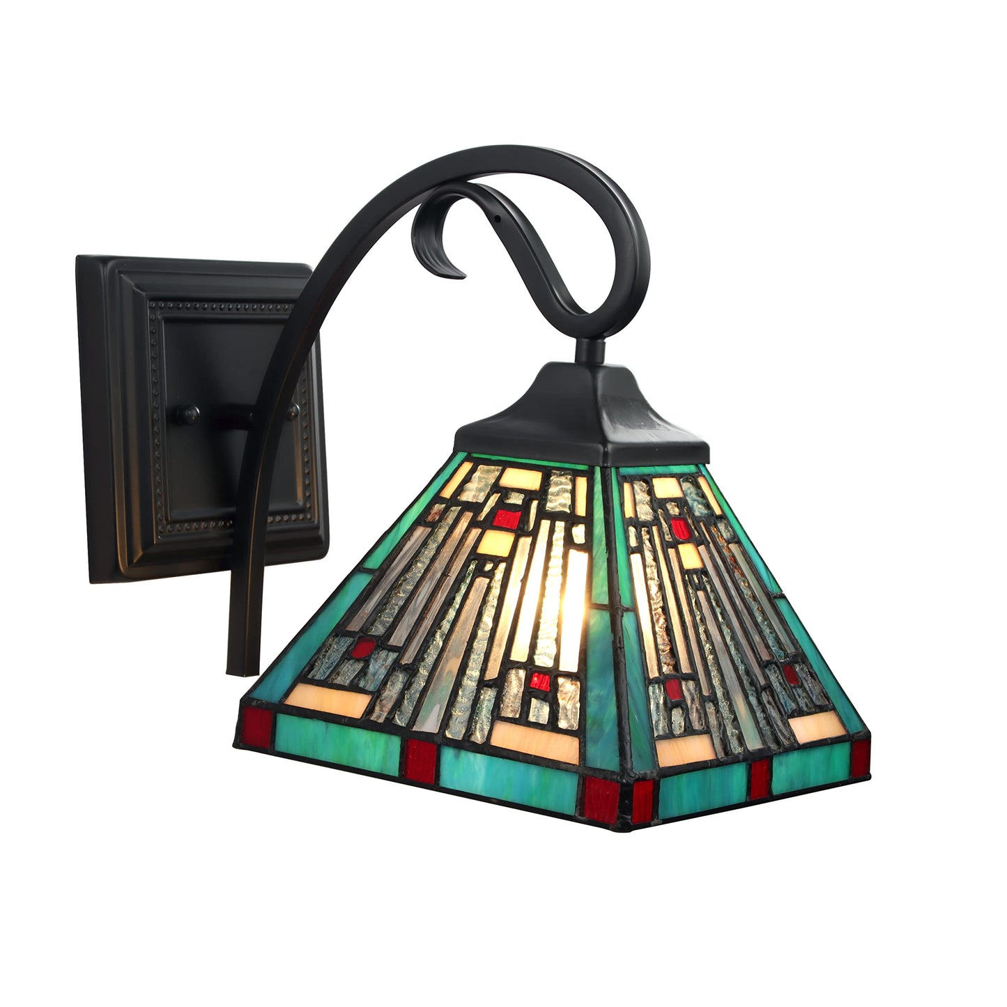 Chloe Lighting Innes Tiffany-Style Wall Sconce 1 Light 8in Wide Multicolor Glass Blackish Bronze Model CH3T359BM08-WS1