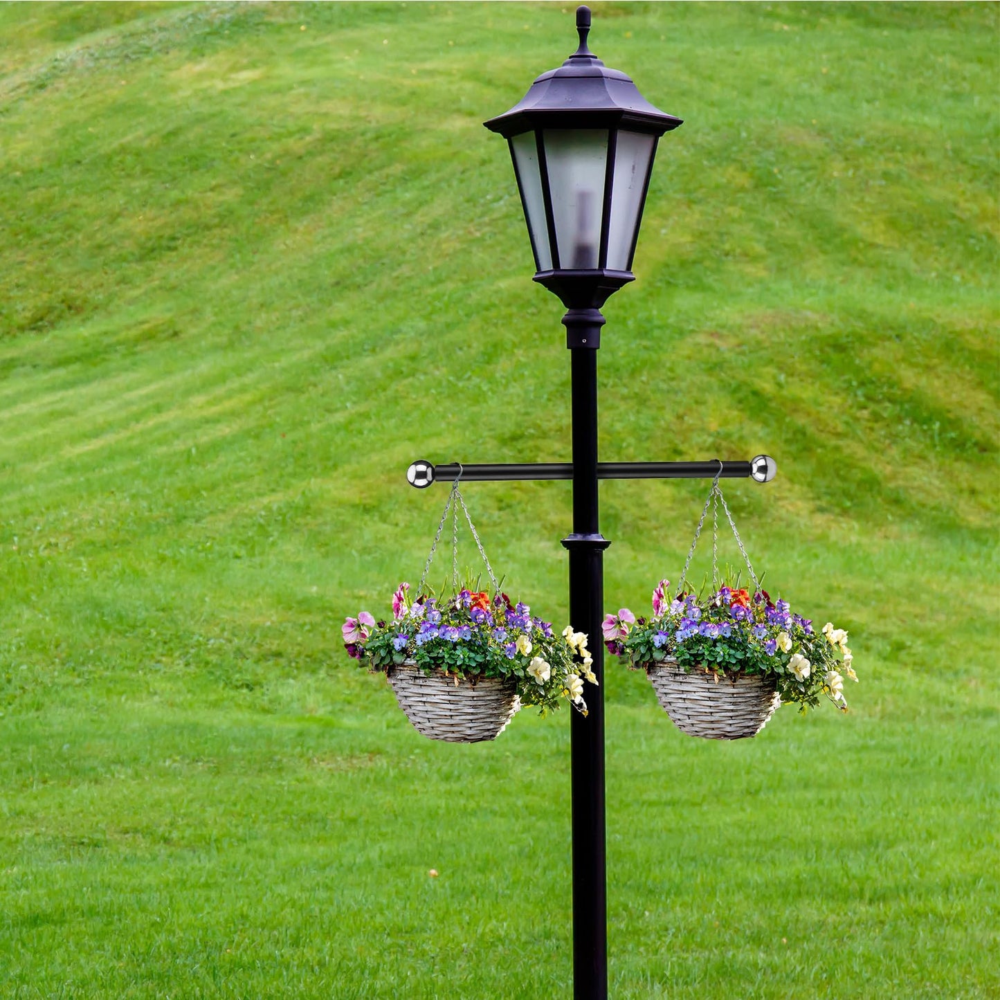 Yaocom Lamp Post Cross Arm Replacement, 16 Inch Steel with Brass Caps, Silver Ball, Model Yaocom-Cross Arm Ladder-42