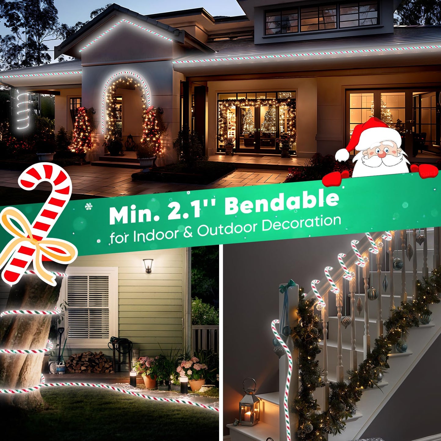 Shine Decor LED Rope Light, 50ft Cool White Red Green, IP65 Waterproof, 4°F Cold Resistant, Model 061cd6ea-2a73-4bd9-a585