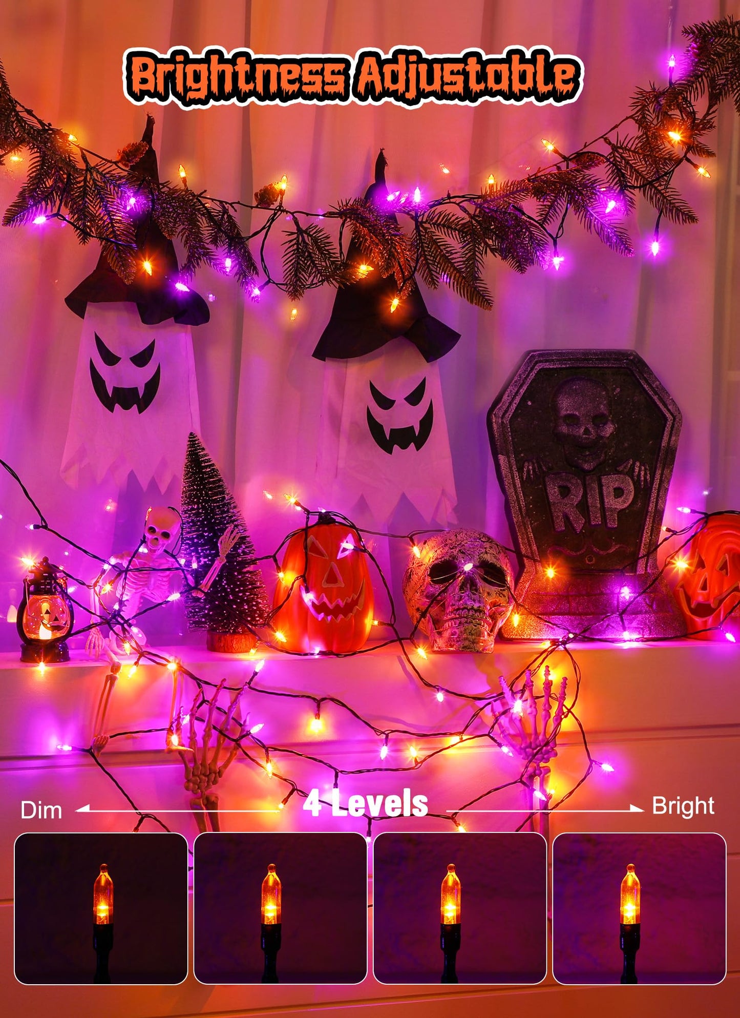 Minetom Halloween String Lights, 100 LED, 39 FT, USB Powered, Waterproof, Purple & Orange