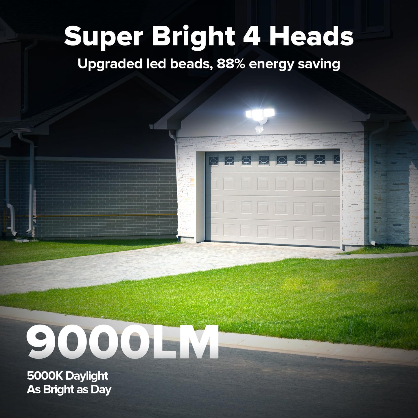 LUTEC LED Security Lights 80W 9000LM Motion Sensor Outdoor 4 Head Flood Lights 5000K Daylight 2 Pack White